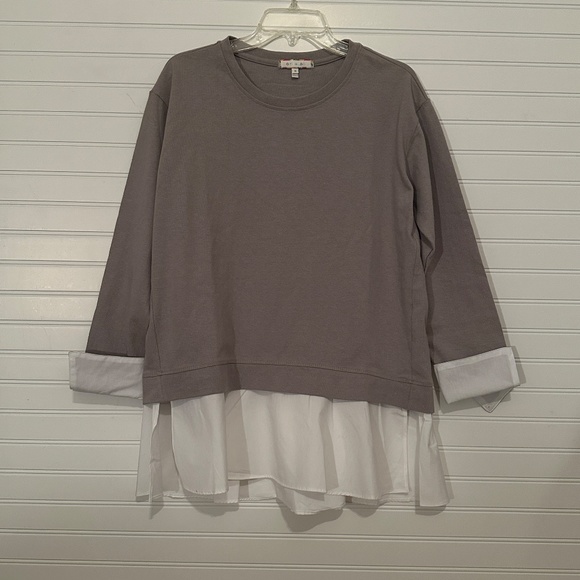 ANTHROPOLGIE Eri + Ali Knit Oversize Pullover with White Cuffs and Ruffle NWOT - Picture 1 of 5
